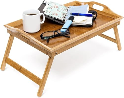 Relax world Vassoio da Letto, in bambù, con Gambe Pieghevoli,Tavolino Colazione, Color Naturale, Legno, Marrone,HxLxP: 25x50x30 cm