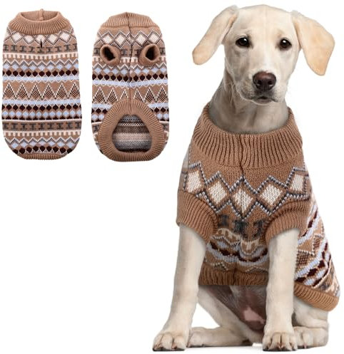 Hjumarayan Hundepullover - Boho Hundepullover Mittelgroße Hunde Weihnachtspullover, Schöne Hunde Pullover mit Geschirr Öffnung, Dicken Hundepulli Französische Bulldogge Labrador Pullis (Kaffee XXL)