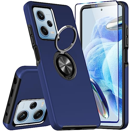 KRAFTCARE Hülle für Xiaomi Redmi Note 12 Pro 5G/Poco X5 Pro 5G mit 1 Pack Schutzfolie, Handyhülle mit Eingebetteter 360° Grad Ring, Magnetische Schutzhülle Stoßfest Case, Blau