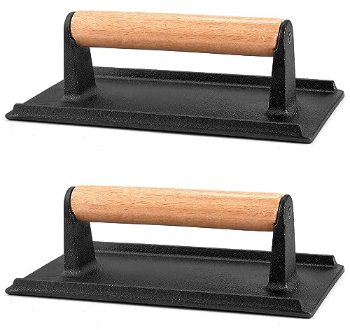 Onader 8.4 Inch Rectangle Smash Burger Press, Cast Iron Grill Bacon Press Set of 2