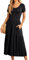 GRECERELLE Womens Summer Maxi Dress Casual Short Sleeve Crew Neck Swing Flowy Tiered Party Dresses with Pockets for Weddings, Holidays (Black, XXL)