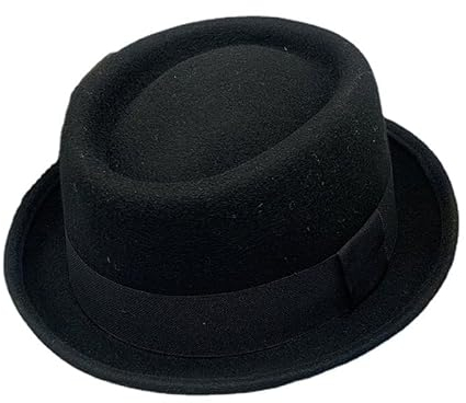 NociHah Herren Pork-Pie-Hut aus Wollfilz - Breitkrempen-Fedora-Hut, Boater-Flachkappenhut für Frauen.