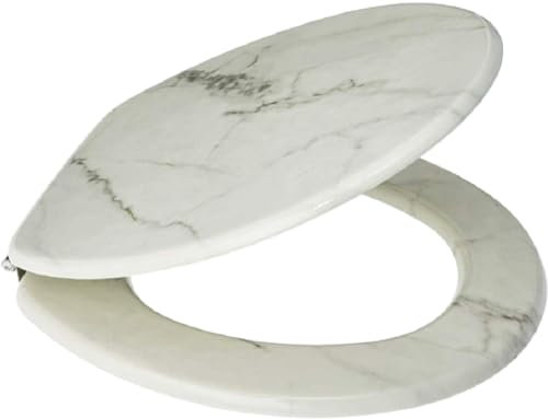 Wooden Toilet Seat with Non-Slip Seat Bumpers & Heavy-Duty Stainless-Steel Hinges Ensures No Rust-Round Toilet Seat Comfortable Bathroom Toilet Seat High Gloss Finish Marble & Glitter Seat (Marble)