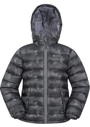Mountain Warehouse Printed Seasons Kids Padded Jacket - Water Resistant Puffer Coat, Lightweigh, Elasticised Cuffs, Boys & Girls - For Spring Summer Black (Printed) Kids Size 7-8 Years