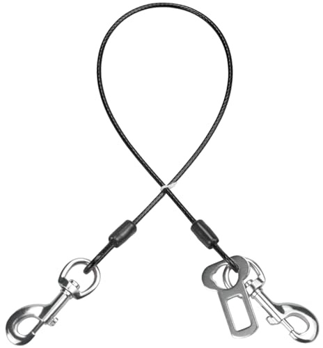 Mi Metty Dog Car Seat Belt, Dog Car Harnesses Chew Proof Steel Rope Cable, Waterproof Dogs Safety Belt, Vehicle Harnesses with Double Clips and Latch Attachment