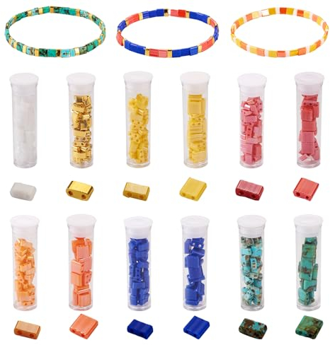 Bestewelry Tila Lot de 375 perles carrées japonaises en verre à 2 trous pour bracelet, collier, boucles d'oreilles, fabrication de bijoux, loisirs créatifs, 12 styles