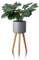 KHG Blumentopf Pflanzkübel Grau 28 cm Durchmesser | Pflanzenständer im Scandi Look Höhe 60 cm | Übertopf aus Metall wasserfest mit Holzbeinen, ideal für Wohnräume & Büro