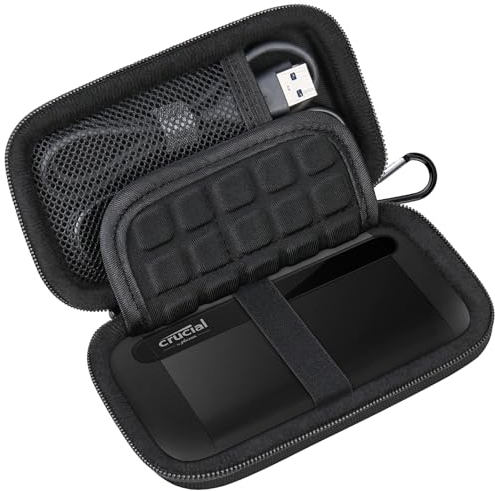 Lacdo Funda Disco Duro Externo para Crucial X8 Portable SSD 1TB 2TB 4TB 500GB USB 3.2 Bolsa de Viaje Protectora Transporte Antigolpes Estuche Rígido, Negro+Negro