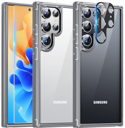 TAURI 5 in 1 for Samsung Galaxy S24 Ultra Case, and 2X HD Screen Protectors + 2X Camera Lens Protectors, [Not-Yellowing] [15 FT Grade Protection] Shockproof Samsung S24 Ultra Case Grey