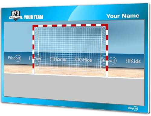 ETISPORT Taktiktafel für den HANDBALLTORHÜTER-Trainer. Doppelseitig für trocken abwischbaren Marker. INDIVIDUALISIERT mit Farbe, Abzeichen oder Logo, Name und Verein. (Standard)