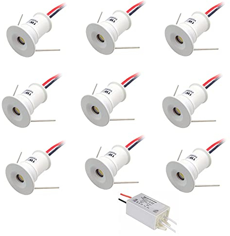 ruimeimei 9PCS 12V 1W Recessed Celling Light for Kitchen, Stairs, Closet, Hallway,DIY Lighting Warm White Showcase Light Cabinet Downlight IP65 (White Shell, 120D White)