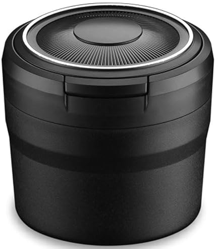 Auto Aschenbecher für VW Polo Ⅵ Hatchback 2017 2018 2019 2020-pr, Tragbare Aschenbecher Abnehmbarer Rauchfreier mit Deckel und LED Staubdicht Auto-Mülleimer,A Black