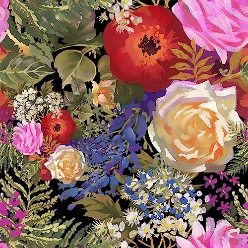 VEELIKE Kühne Blumentapete Vintage Tapete Blumen Grün Aquarell Mustertapete Fototapete Blumen Tapete Rosen Wand Dekoration Schlafzimmer Badezimmer Möbelfolie Selbstklebend Dekorfolie 44.5cm×300cm