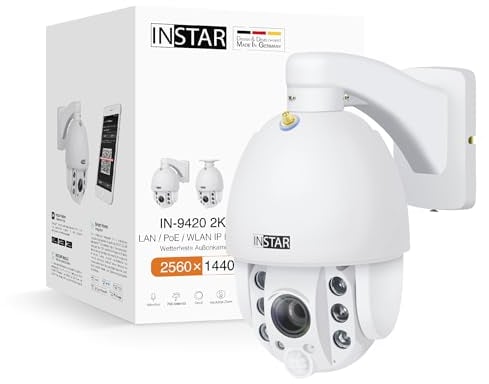 INSTAR IN-9420 2K+ Weiss - LAN/PoE/WLAN Überwachungskamera mit KI (AI) - IP Kamera - PIR - Steuerbar PTZ - Verwendung im Innen- und Außenbereich - Audio - HomeKit - MQTT