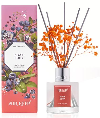 Airkeep Raumduft Black Berry Duft, Reed Diffuser mit 8 Duftstäbchen, Lufterfrischer für Badezimmer, Wohnung, Heimdekoration, 100ml