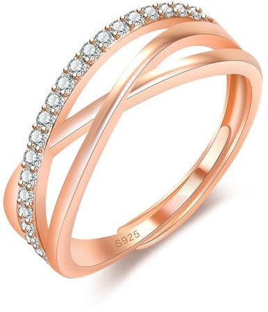GULICX 925 Sterling Silver Ring for Women,Cubic Zirconia Celtic Knot Rose Gold Adjustable Rings, Eternity Engagement Promise Finger Ring Anniversary Wedding Silver Thumb Rings Gift for Ladies Girls