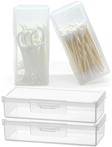 SwirlColor Portable Cotton Bud Holder, 4 Pcs Mini Box for Travel with Transparent Plastic Storage
