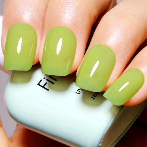 Firedeep Kiwi Green Gel Nagellack Jelly Sheer Green Nagellack UV/LED Soak Off Light Green Gel Polish für Herbst und Winter 0.54 Fl Oz 1Pcs