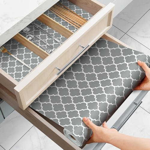 FJNATINH Schubladenmatte 30×900cm Antirutschmatte Schubladen Wasserdichtem Nicht Klebende für Küchenschränke Schubladenauskleidung(Grey Lantern)