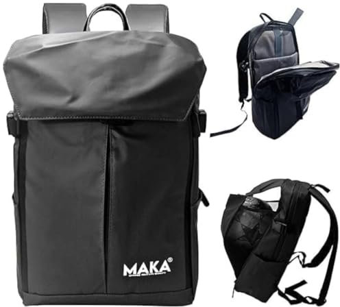 MAKA Zaino Uomo Moto, Zainetto Uomo Piccolo, Zaino Pieghevole 40 Litri, 45x35x25 cm Sportivo con Tasca Retinata Bici Impermeabile, Porta Casco e Palla (Nero)
