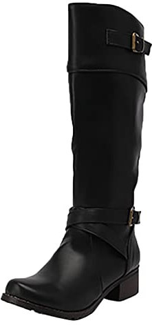 WKAYsIV Stivali Donna Stivali Donne Elegant Mid Top Tacchi Blocco Alti Cerniera Donna Moda Overknee Stivale con Plateau Elasticizzato Elasticizzato Stivali Polpaccio Largo XXL 39 47.99