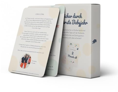 Meilensteinkarten Baby - mit Tipps von Ärzten für mein erstes Jahr - Meilensteine mit hochwertiger Geschenkbox für Jungen & Mädchen - Baby Meilensteinkarten als Geschenkidee