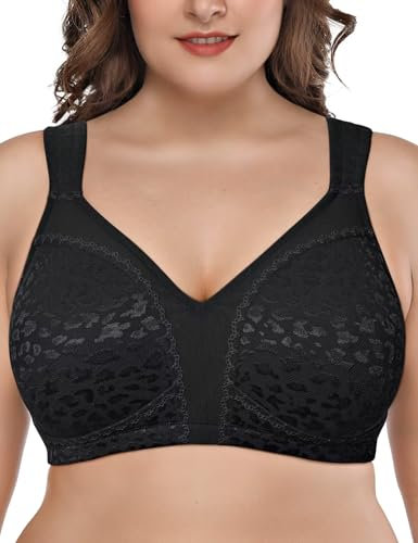 Deyllo Women's Minimizer Bra Wireless Plus Size Bra Full Coverage Comfort Everyday Bra Non Padded(Black Leopard,42G)