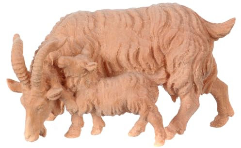 Ziege mit Jungtier Krippe Kiefer Naturholz, 12 cm