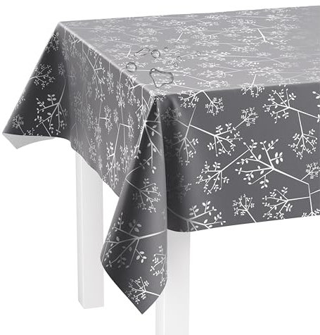 LILENO HOME Tischdecke abwaschbar als Meterware 220x140cm (Schnittkante) in Pusteblume anthrazit Motiv - Wachstuchtischdecke wasserabweisend ideal als Tischtuch o. Tischläufer für Bierzeltgarnitur