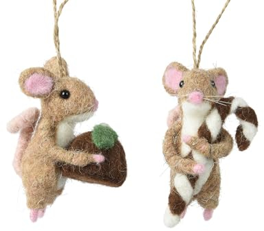 Kaemingk Christbaumschmuck Maus Wolle 9cm - Figur zum Aufhängen - 1 Stück Sortiert - bruchfest - Weihnachtsbaum Anhänger für Weihnachten - Christbaumanhänger & Weihnachtsbaumschmuck - Tiere Hellbraun
