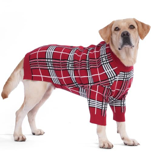 LovinPet Hundepullover für große Hunde – klassisches britisches Karomuster, winddicht, gemütliches Design mit zwei Beinen für mittelgroße und große Hunde, warme Weste für kaltes Wetter, Größe XL