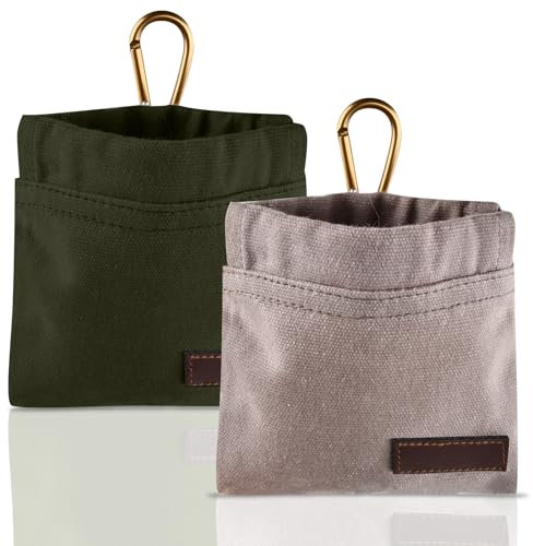 Amexo 2 PCS Porta Premietti per Cani, 12×12cm Portatile Borsa Addestramento Cani con Moschettone, Borsa Snack per Cani Chiusura Automatica per Addestramento Cani, Grigio e Verde Militare