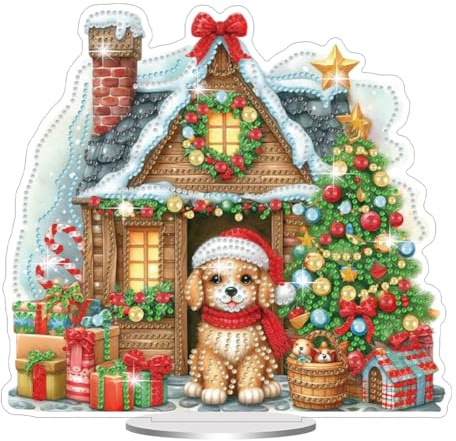 Generisch DIY Diamond Painting Desktop Deko,Weihnachten Hundehütte Tischdeko,Diamant Painting,Diamant Malerei Tisch Ornamente für Zuhause,Büro,Dekoration,Geschenk für Familie
