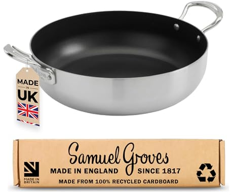 Samuel Groves Stainless Steel Tri Ply Non Stick Chef's Pan Frying Pan Suitable for All Hobs - Made in England (Side Handles 24cm)