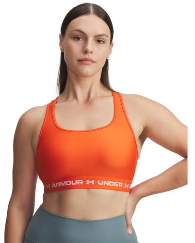 Under Armour Damen Crossback Mid Impact Bra Sport-BH, Orangefarbene Basis/Weiß, Large