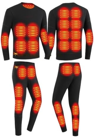 CJJZFO Beheizbare Unterwäsche Herren USB Elektrisch: 28 Zonen Beheizte Thermounterwäsche Set Beheizte Kleidung Männer Top Hose für Winter Skifahren Outdoor Sport (Schwarz, L)