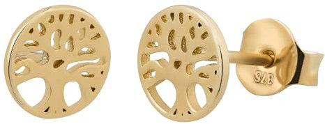 Ardeo Aurum Damen Ohrstecker-Ohrringe aus 375 Gold 7,5 mm rund Baum des Lebens Stammbaum Gelbgold