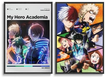 LJXOSKMK My Hero Academia Poster-Set (2 Stück), 30 x 45 cm, ungerahmt, Leinwand-Kunstdruck für Wohnzimmer-Dekor