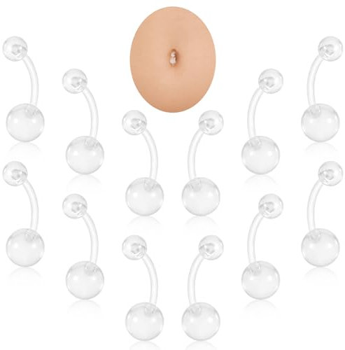 Tyqour 12pcs Klare Piercing Retainer Set für Nase, Zunge, Bauch, Lippen, Septum Piercings Transparent Kit, Acryl Nasenring Bauchring, Augenbrauen Piercing Platzhalter Schmuck für Op