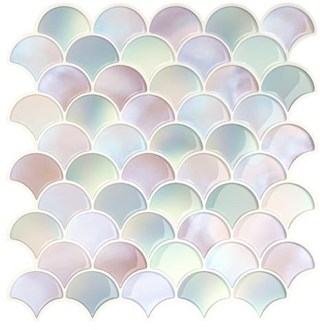 VEELIKE Fish Scale Backsplash Tile Peel and Stick Tiles Kitchen Wall Stickers Pink Mermaid for Bathroom Walls 3D Wall Tiles Stick on Laundry Room Renters Removable Waterproof 30.5cm x 30.5cm 12 Pieces