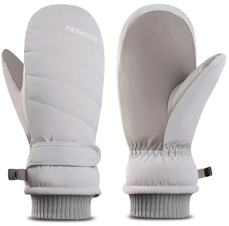 Bototack Winter Women Ski Mittens, Waterproof Touch Screen Snow Mitts, Anti Slip Warm Windproof Snowboard Gloves for Skiing Hiking Cycling (Grey)