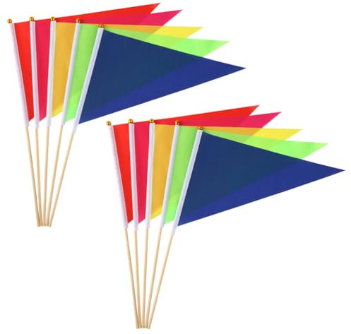POPETPOP Wimpelfahnen, 10 Stück Mini Hand Hold Fahne, 21 x 30CM Fähnchen mit Stange und Speerspitze für Hundekot-Markierungsfahnen, Baustellenfahnen, Rasenfahnen