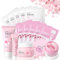 Sakura Hautpflege Set 19 Stück, Skincare Set mit Befeuchtende und Reinigende Gesichtsmaske, Nasenmaske, Reinigungsmittel, Creme, Augenmaske, Lippenmaske, Kirschblüten-Schnecken-Geschenkset