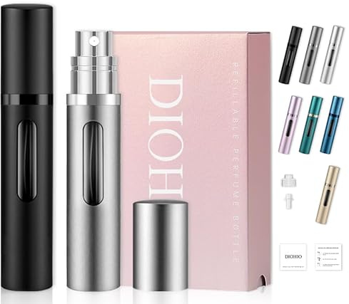 Premium Perfume Atomiser Refillable,Travel Size Perfume Bottle,Magnetic Cap,Luxury Sprayer with Ultra-Fine Mist, Compact Design for Handbags & Globetrotting(8ML)(black-silver)