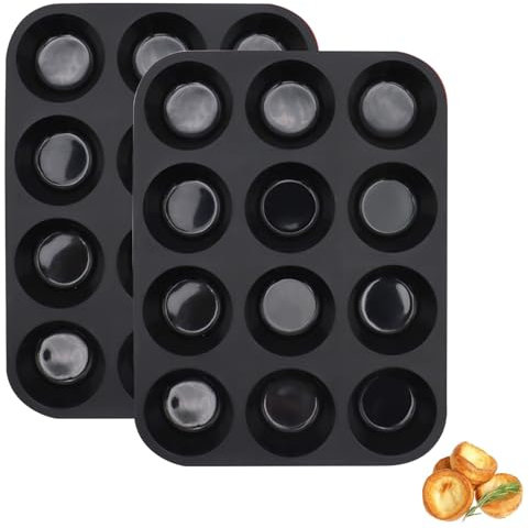 Luoqun88 Large Muffin Tray 12 Cup, Silicone Muffin Pan, 2pcs Non-Stick Muffin Cupcake Tin, Baking Mould for Muffins or Cupcakes, Dishwasher Safe, Reusable Baking Moulds Tins-30 x 22 x 3cm (Black)