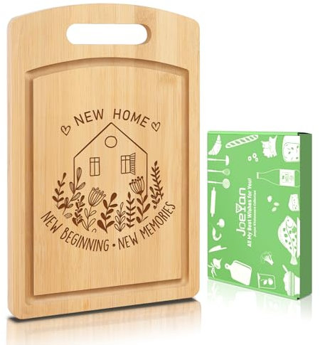Joeyan House Warming Gifts New Home, Engraved Bamboo Chopping Board Housewarming Gifts, Personalized New House First Apartment Gift for Home Owners Women Hostess Couple Neighbor Family