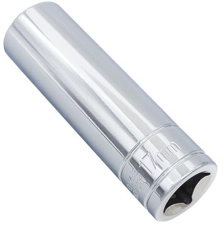Juttzzei 6-Point Deep Socket, 1/2 Inch Drive 17mm Socket, Full Polishing CR-V Steel 17mm Socket 1/2 Drive with 78mm Length 6-Point Metric Sizes foe Car Home Repair Mechanical Maintenance - Silver