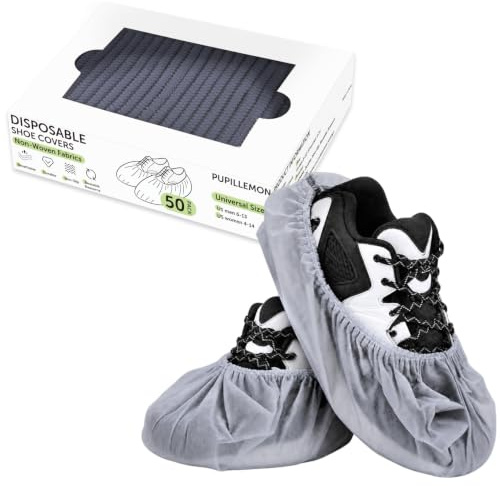 PUPILLEMON 50/100/200 Pack Non-Woven Shoe Covers Disposable | Fits Up to Size 12 UK Men, Reusable, Boot Covers Non Slip, Breathable, Durable, For Indoors