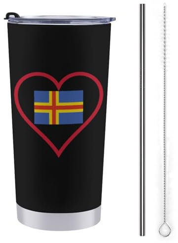 I Love Aland Island and Heart Insulated Tumbler with Lid and Straw Stainless Steel Travel Mug Coffee Tea Cup