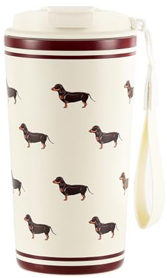 Animal Print Insulated Travel Mug 500ml, Ceramic‑Lined Stainless Steel Coffee Cup, Leakproof Lid with Sip Spout & Straw, Anti‑Slip Base, Carry Lanyard, Hot Cold Reusable Cup,Dogs